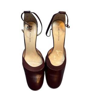 AK Anne Klein Burgundy Leather Ankle Strap Heel Pumps Shoes Women's Size 9M